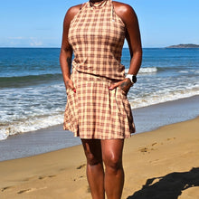 Ladda upp bild till gallerivisning, Beige Rutig Byxkjol med fickor utanpå